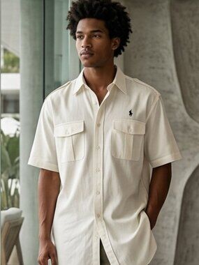 NWT Ralph Lauren White Epaulette Men's Shirt Size XL